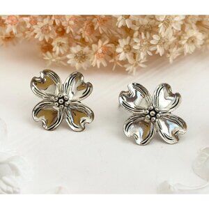 Beau Sterling Dogwood Floral Sterling Silver 925 Vintage Post Back Stud Earrings
